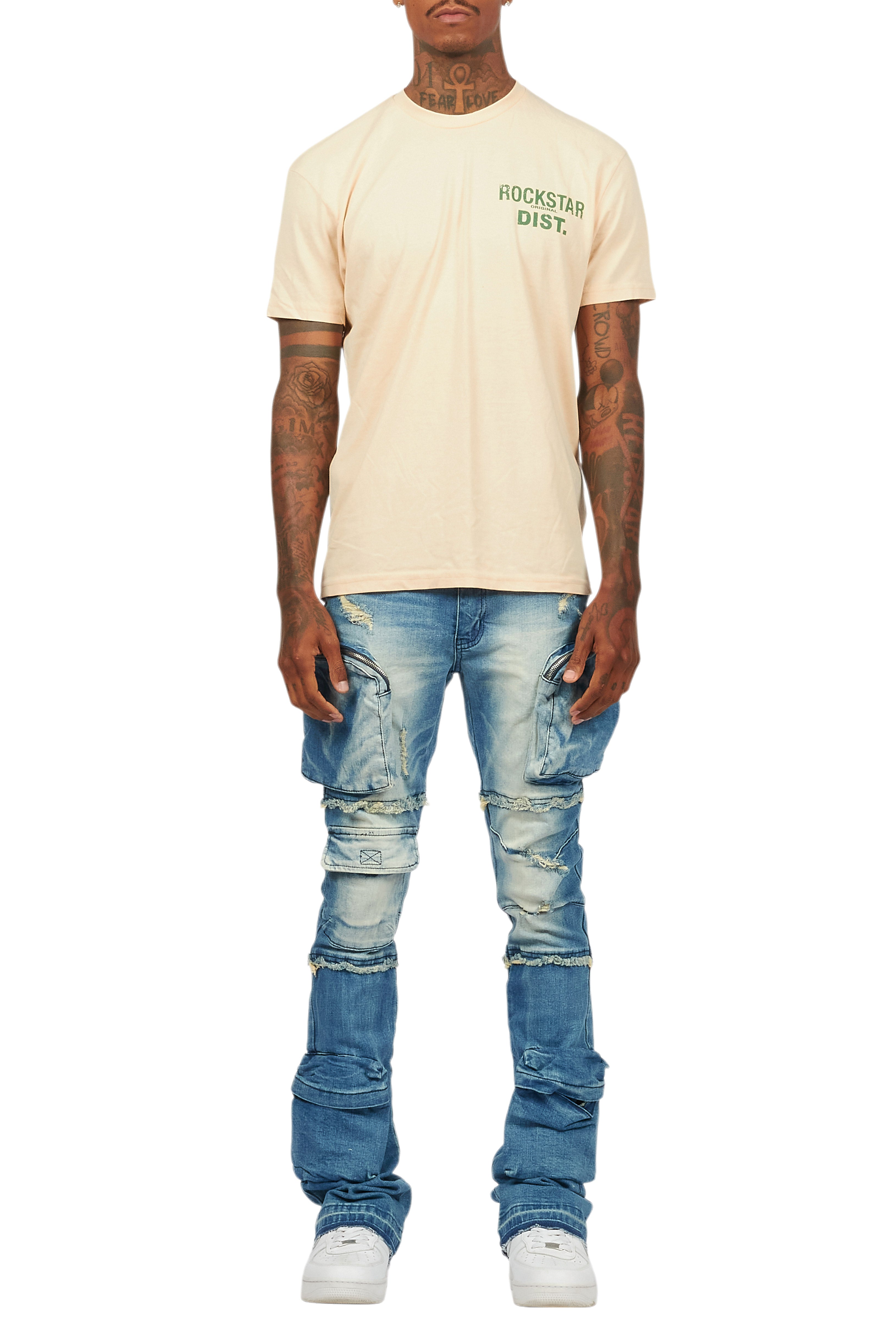 Shift Dirty Blue Stacked Flare Jean
