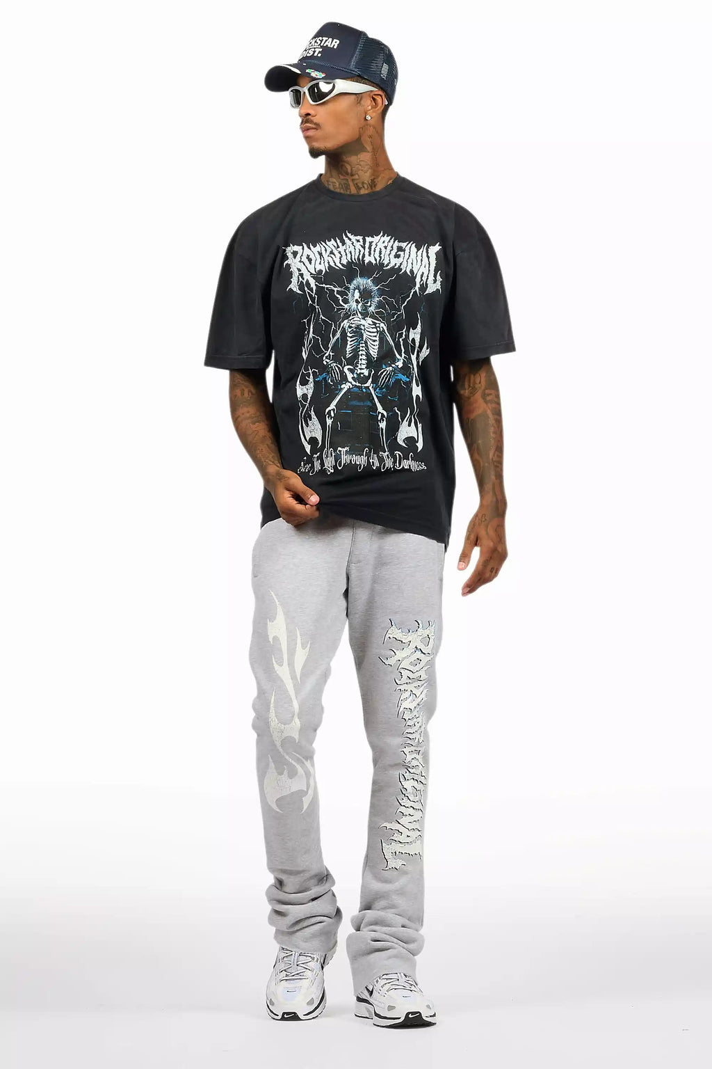 Exodus Charcoal Grey T-Shirt/Stacked Flare Track Pant Set