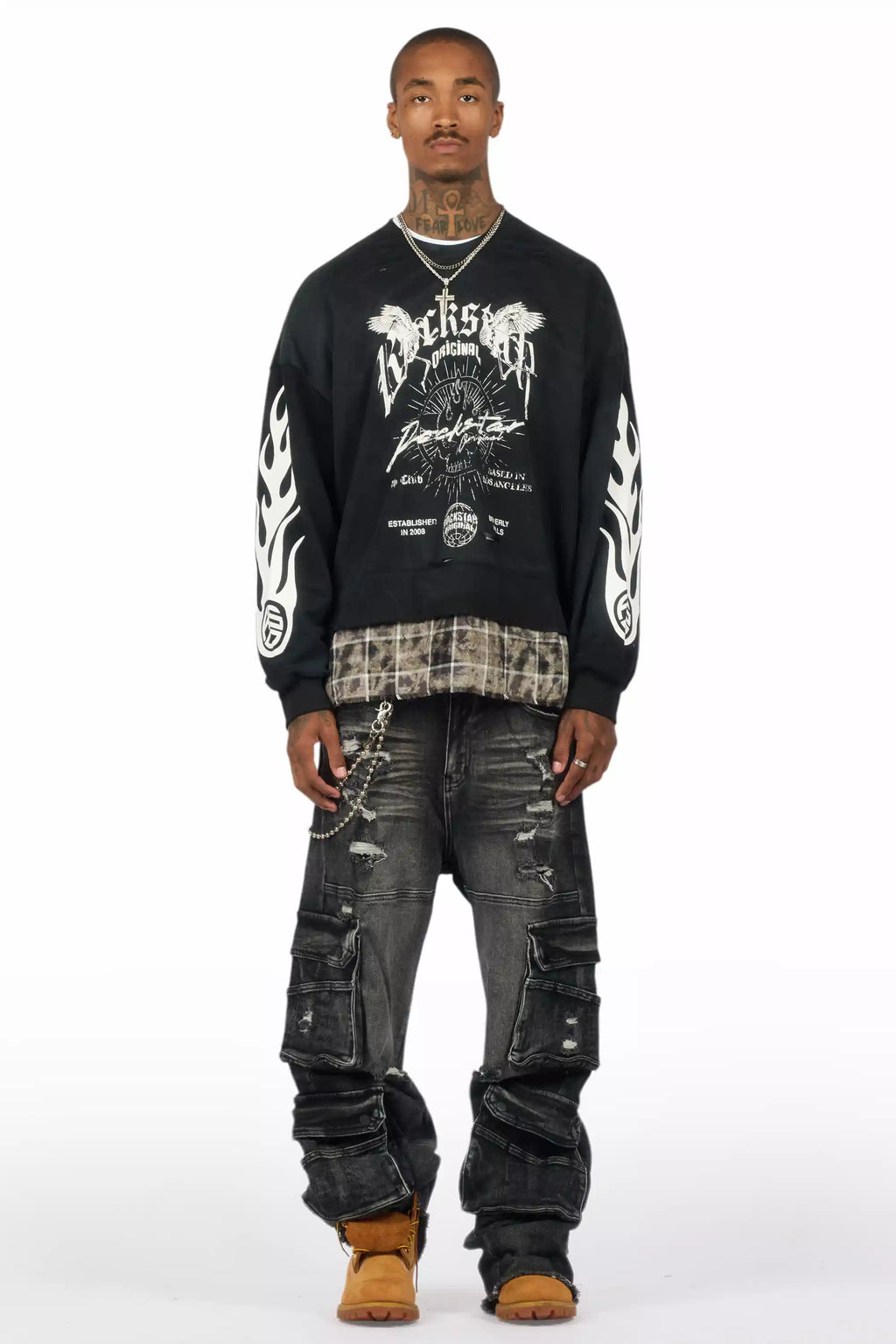 Hundo Black Graphic Flannel Crewneck