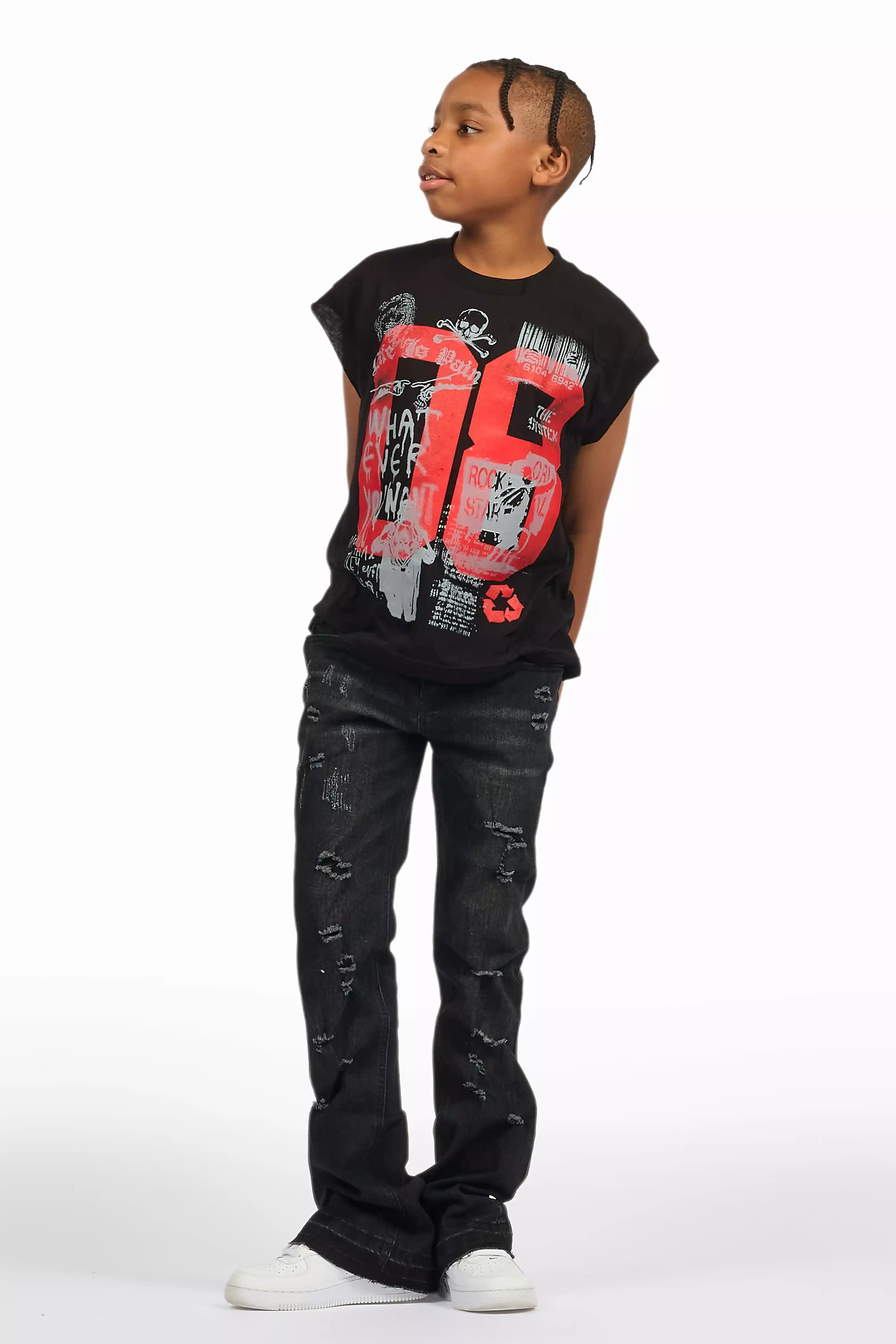 Boys Stellan Black Stacked Flare Jean