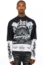 Tally Vintage Black/White Boxy Crop Double Layer Tee