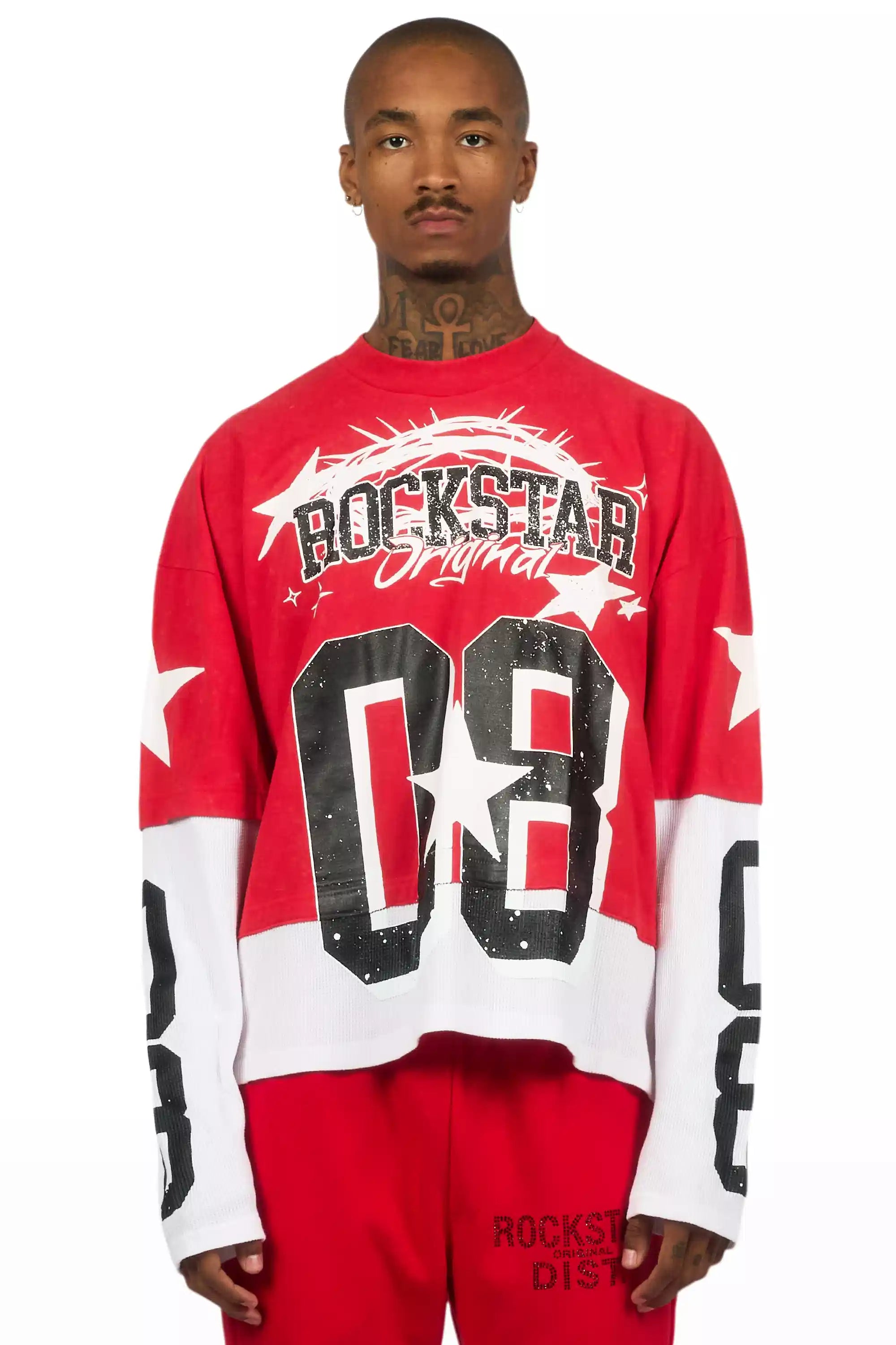 Allstar Red/White Boxy Crop Double Layer Tee