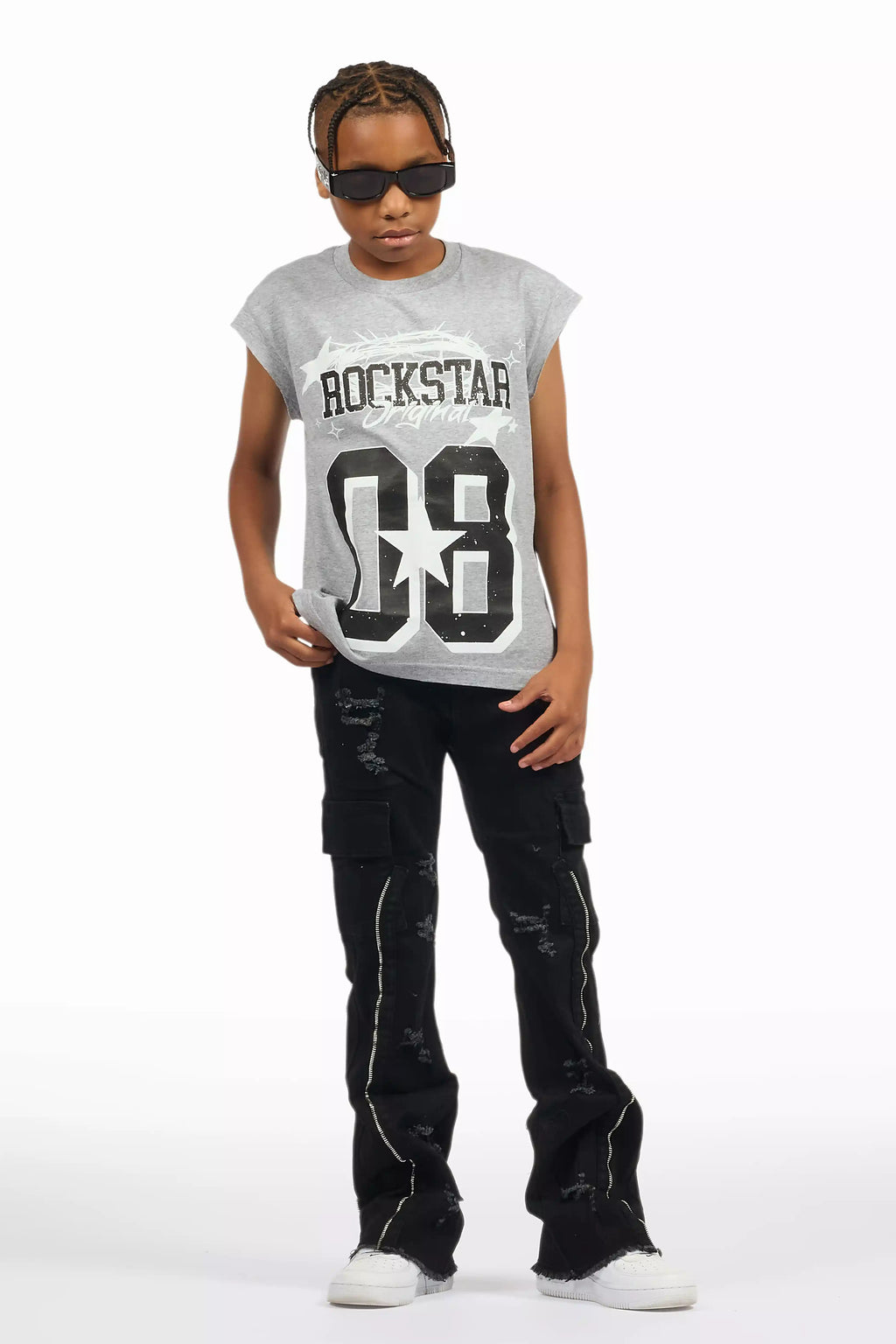 Boys Allstar Grey/Black Graphic Muscle T-Shirt