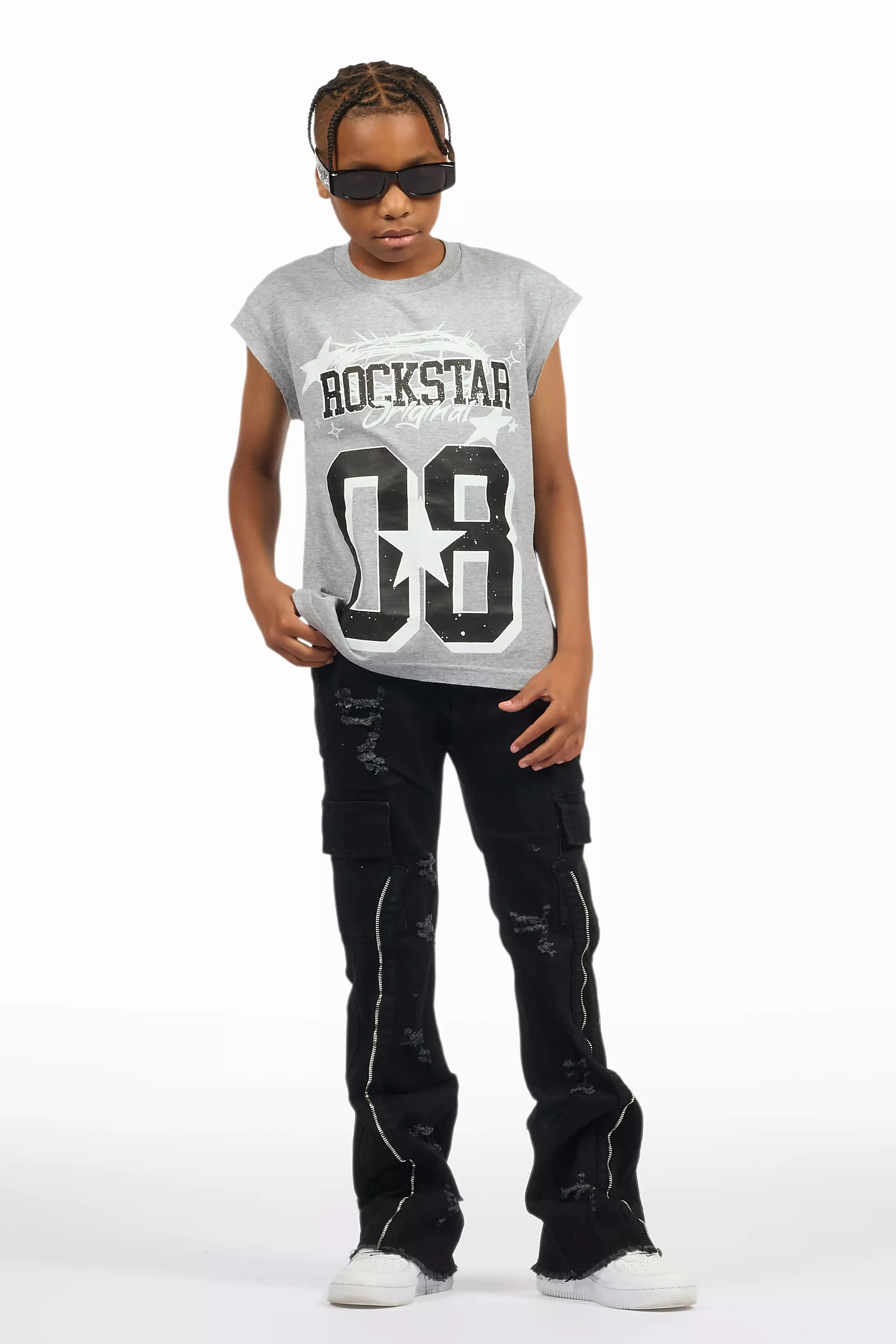 Boys Allstar Grey/Black Graphic Muscle T-Shirt