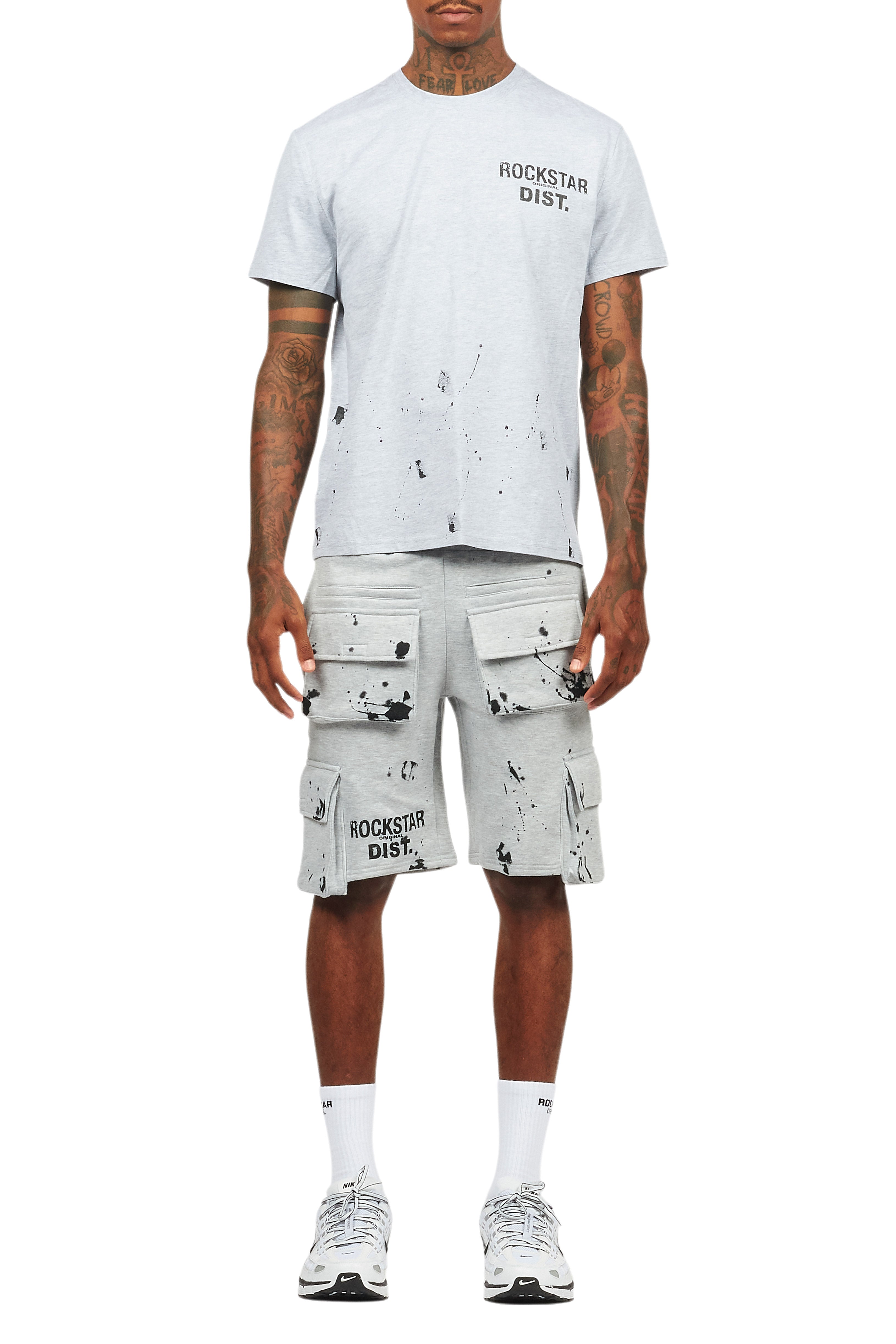 Raffer Heather Grey/Black T-Shirt Cargo Shorts Set