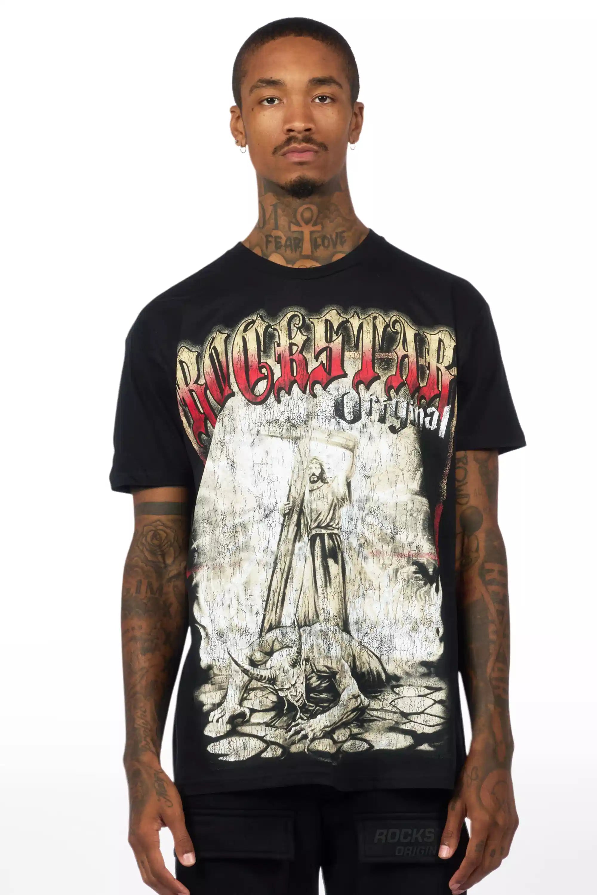 Renzo Black/Red Oversized Graphic T-Shirt