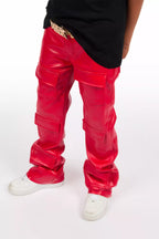 Boys Petrus Red PU Leather Jean