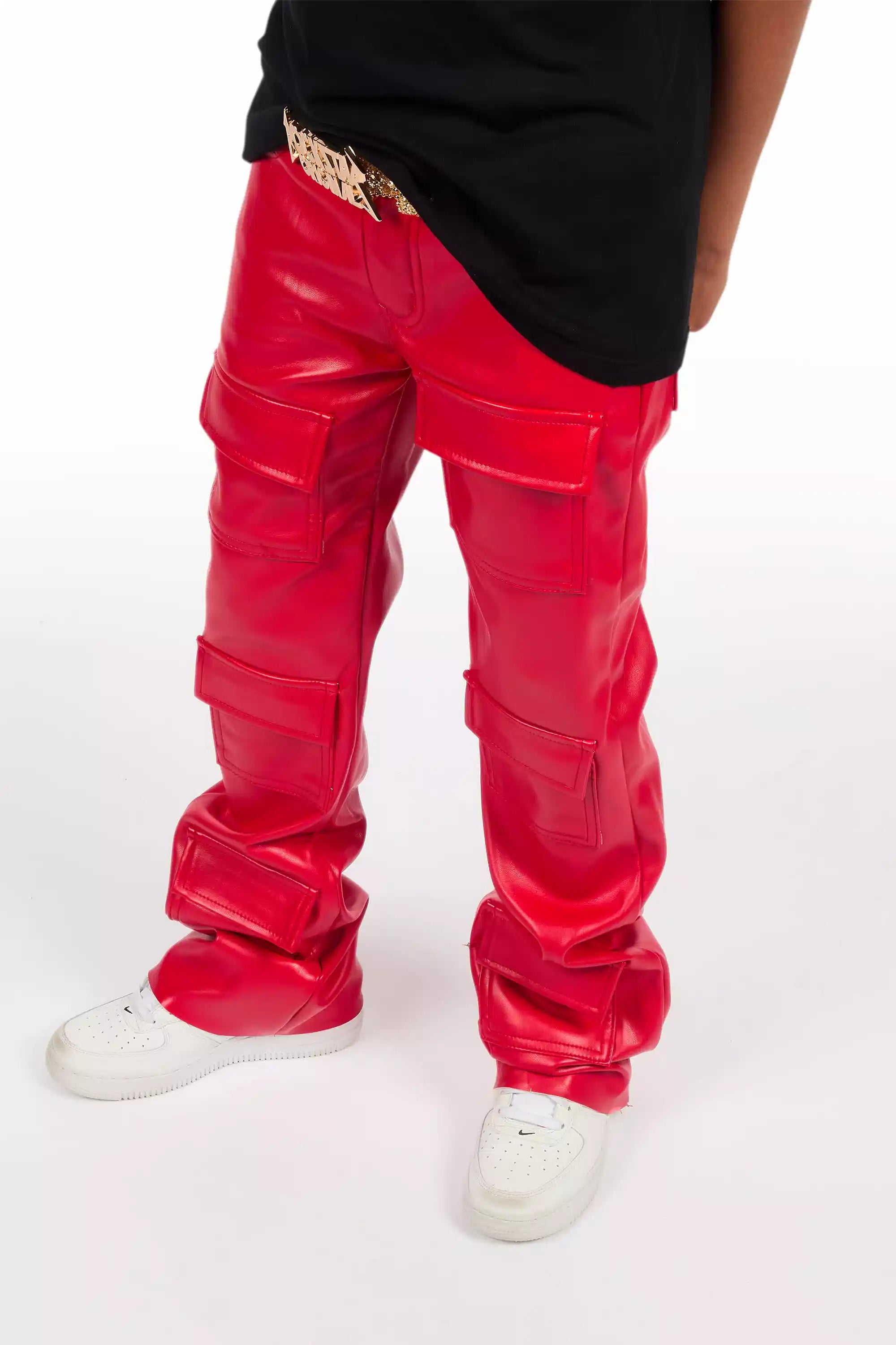 Boys Petrus Red PU Leather Jean
