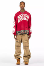 Yuri Beige Stacked Cargo Flare Jean