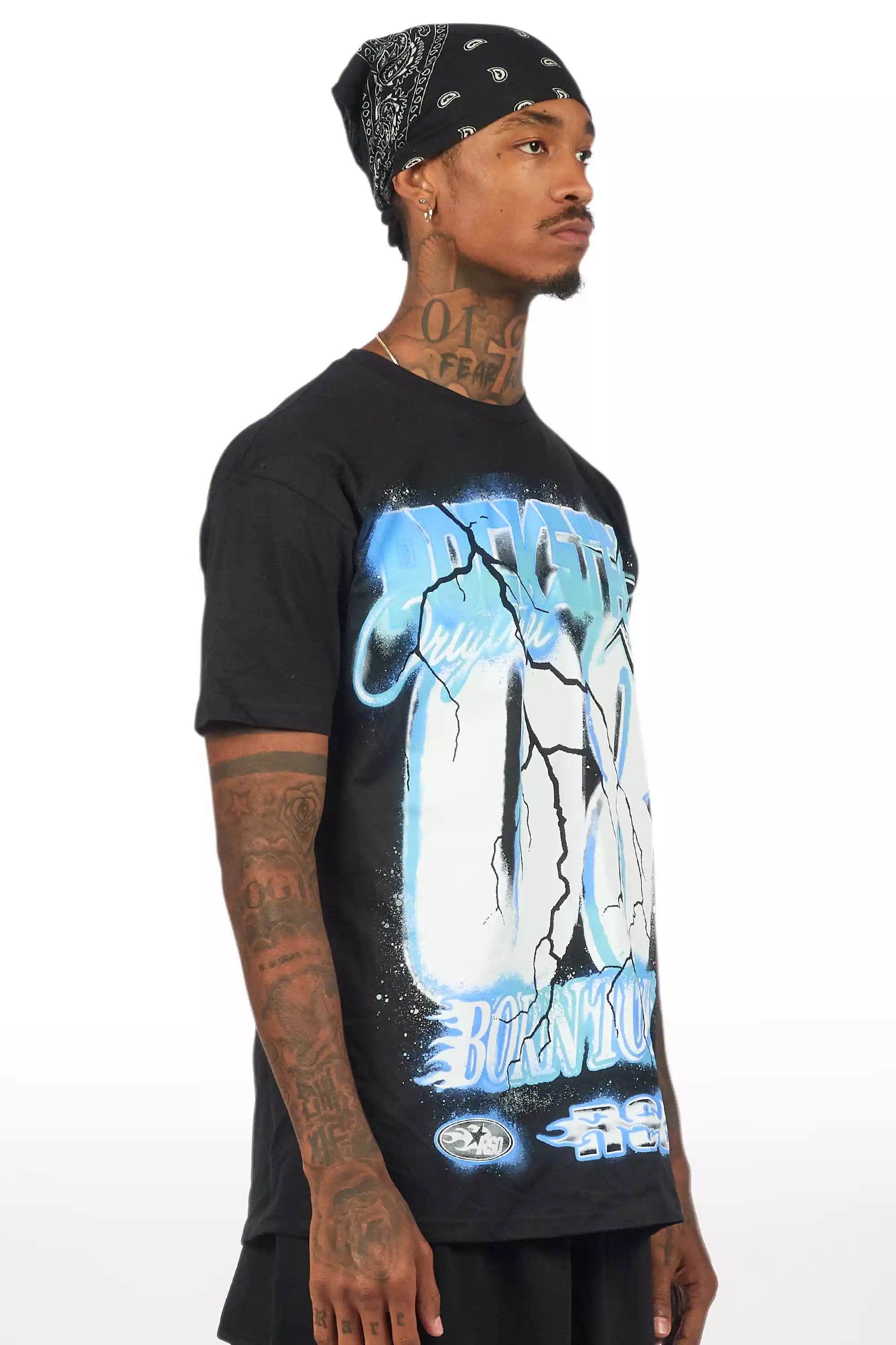 Vaelox Black/Blue Oversized Graphic T-Shirt