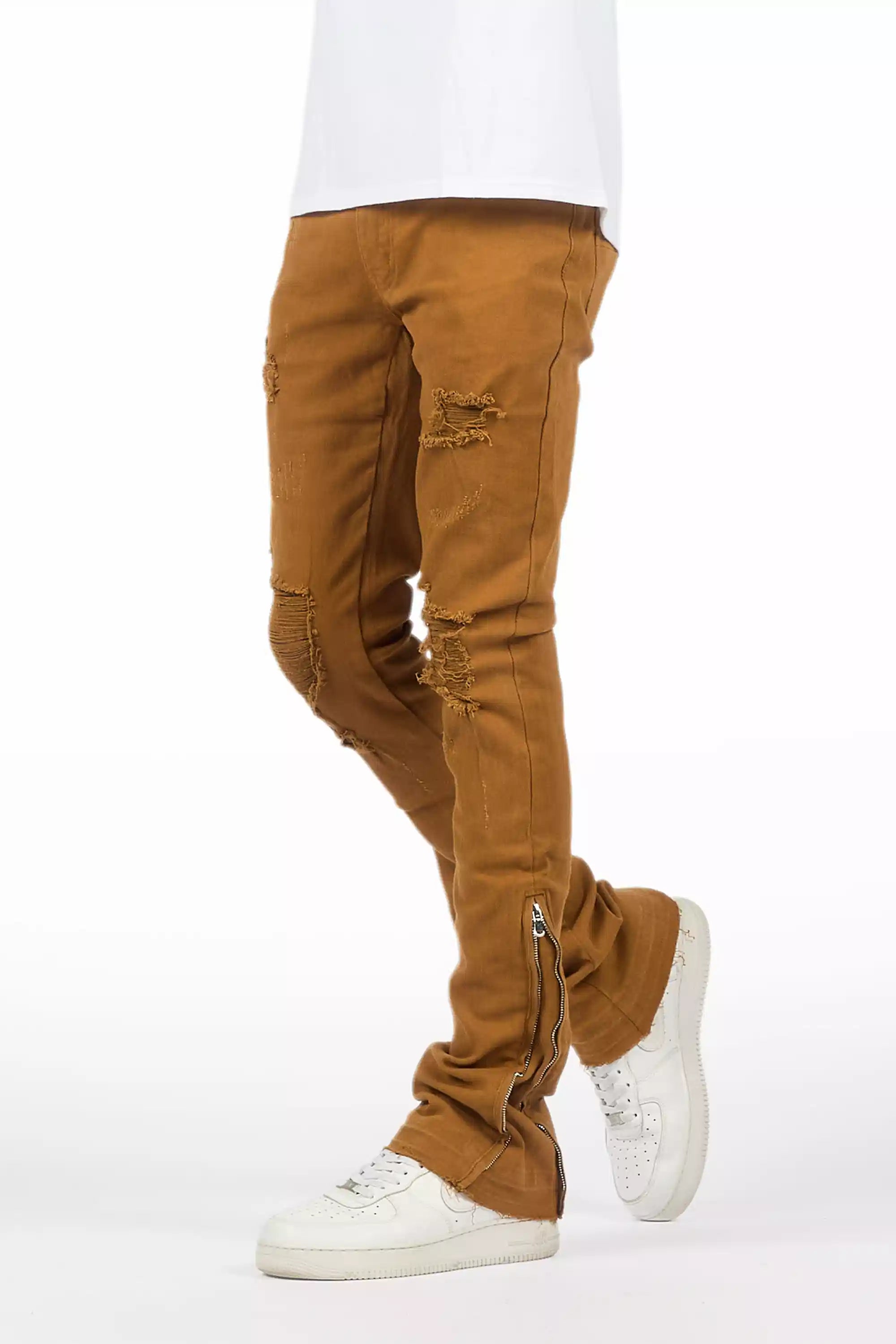 Jaymes Beige Stacked Flare Jean