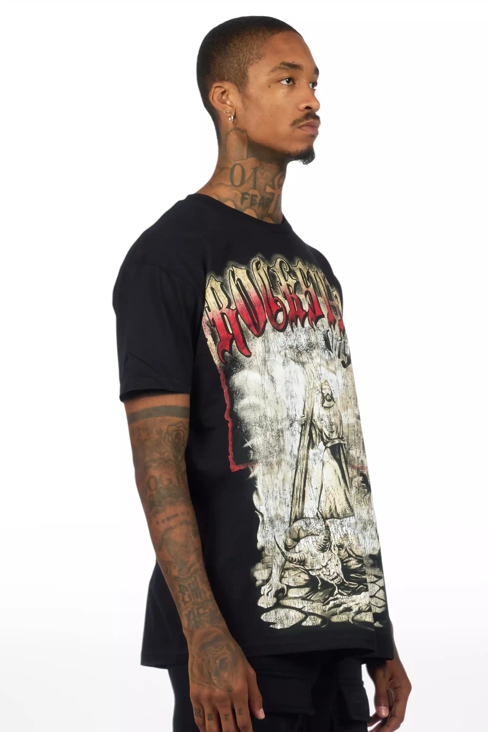 Renzo Black/Red Oversized Graphic T-Shirt