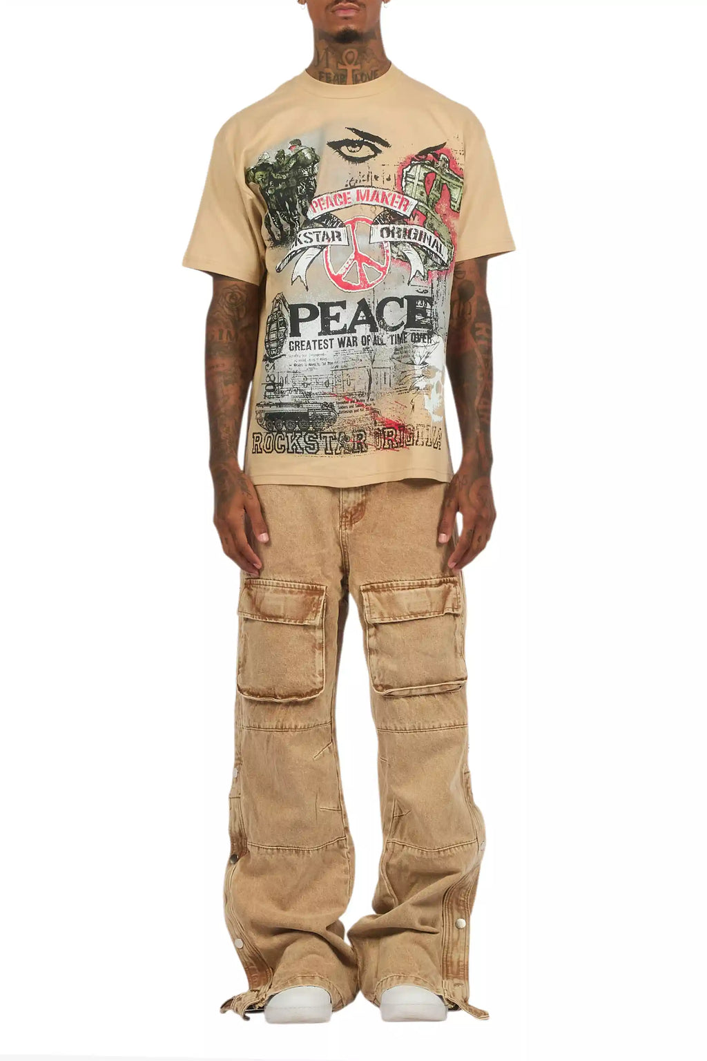 Saeko Beige Oversized Graphic T-Shirt