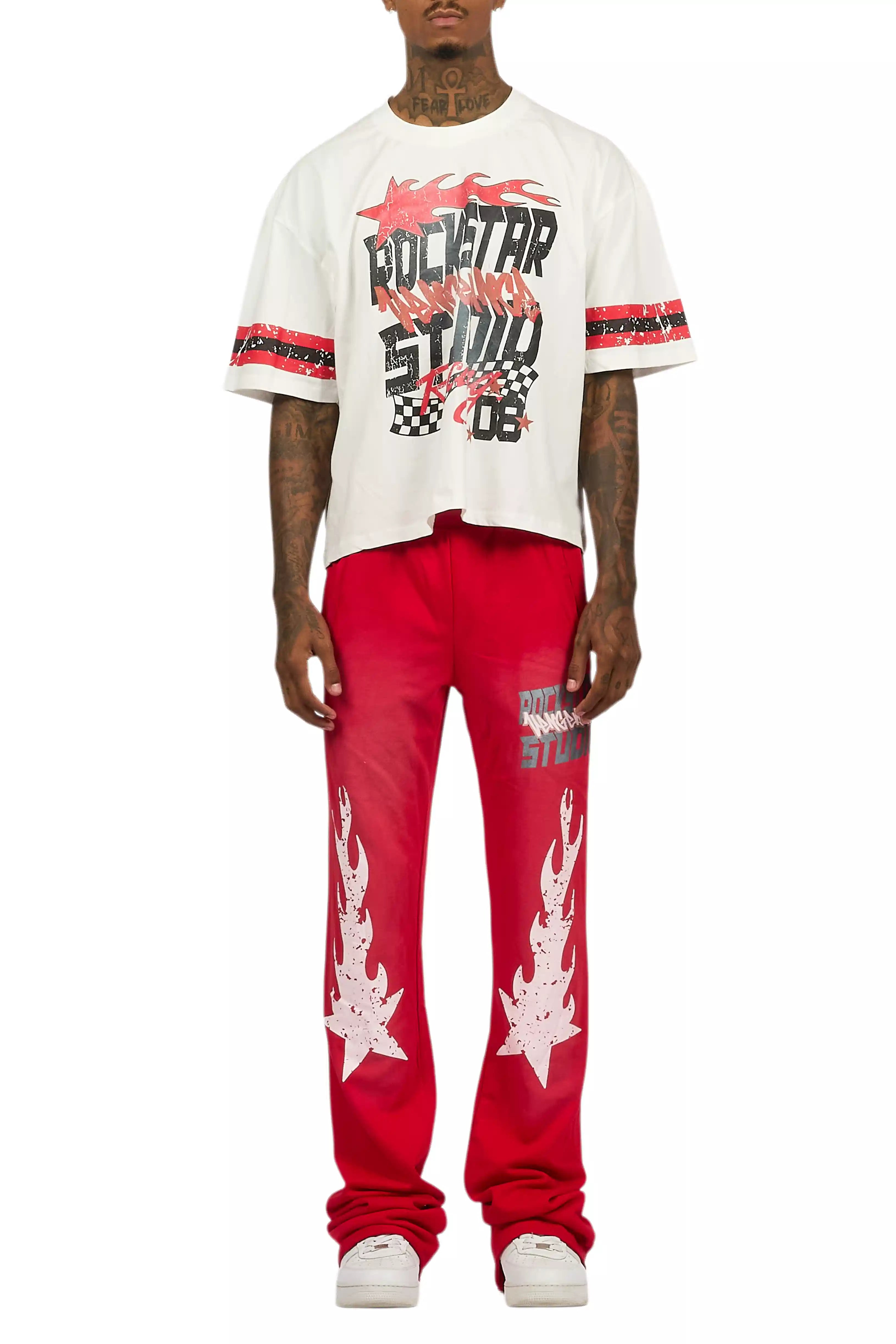 Garo Red T-Shirt/Baggy Stacked Track Set