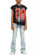 Boys Zahir Blue Slim Stacked Flare Jean