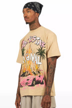 Axrian Beige/Pink Oversized Graphic T-Shirt