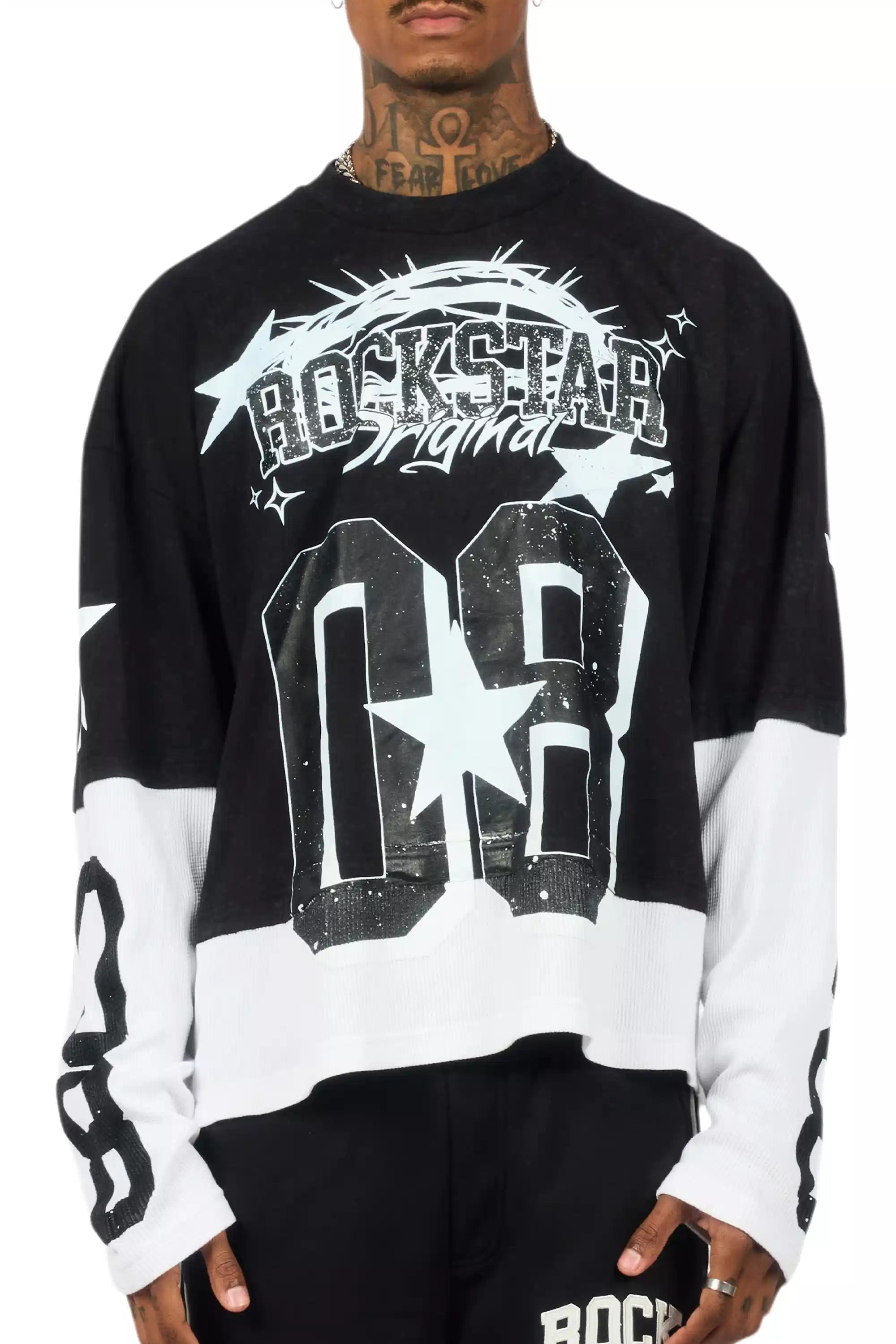 Allstar Vintage Black/White Boxy Crop Double Layer Tee