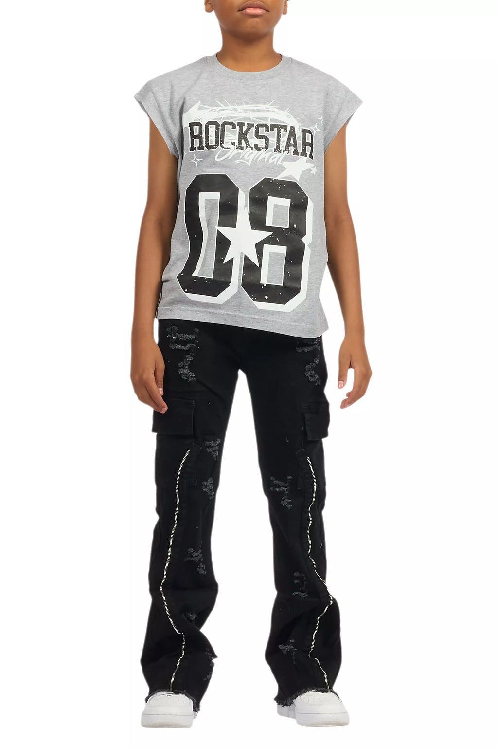 Boys Allstar Grey/Black Graphic Muscle T-Shirt