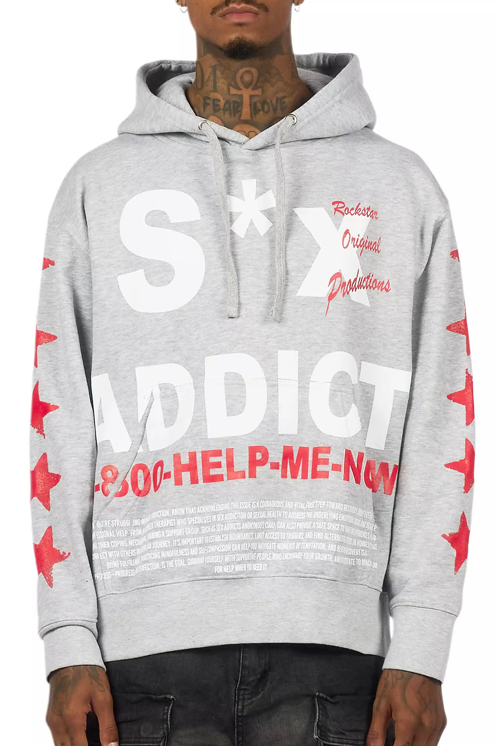 Addict Heather Grey/Red Graphic Hoodie
