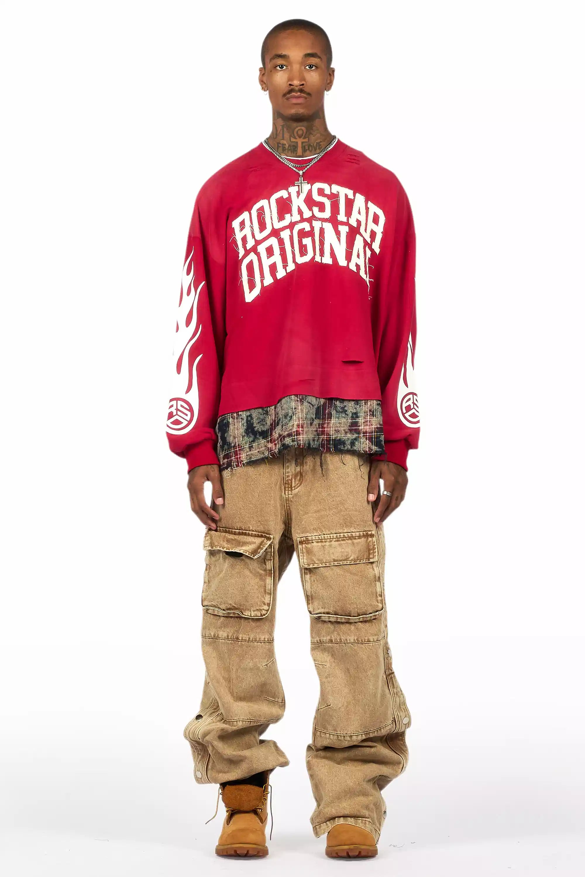 Swerve Red Graphic Flannel Crewneck