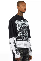 Tally Vintage Black/White Boxy Crop Double Layer Tee