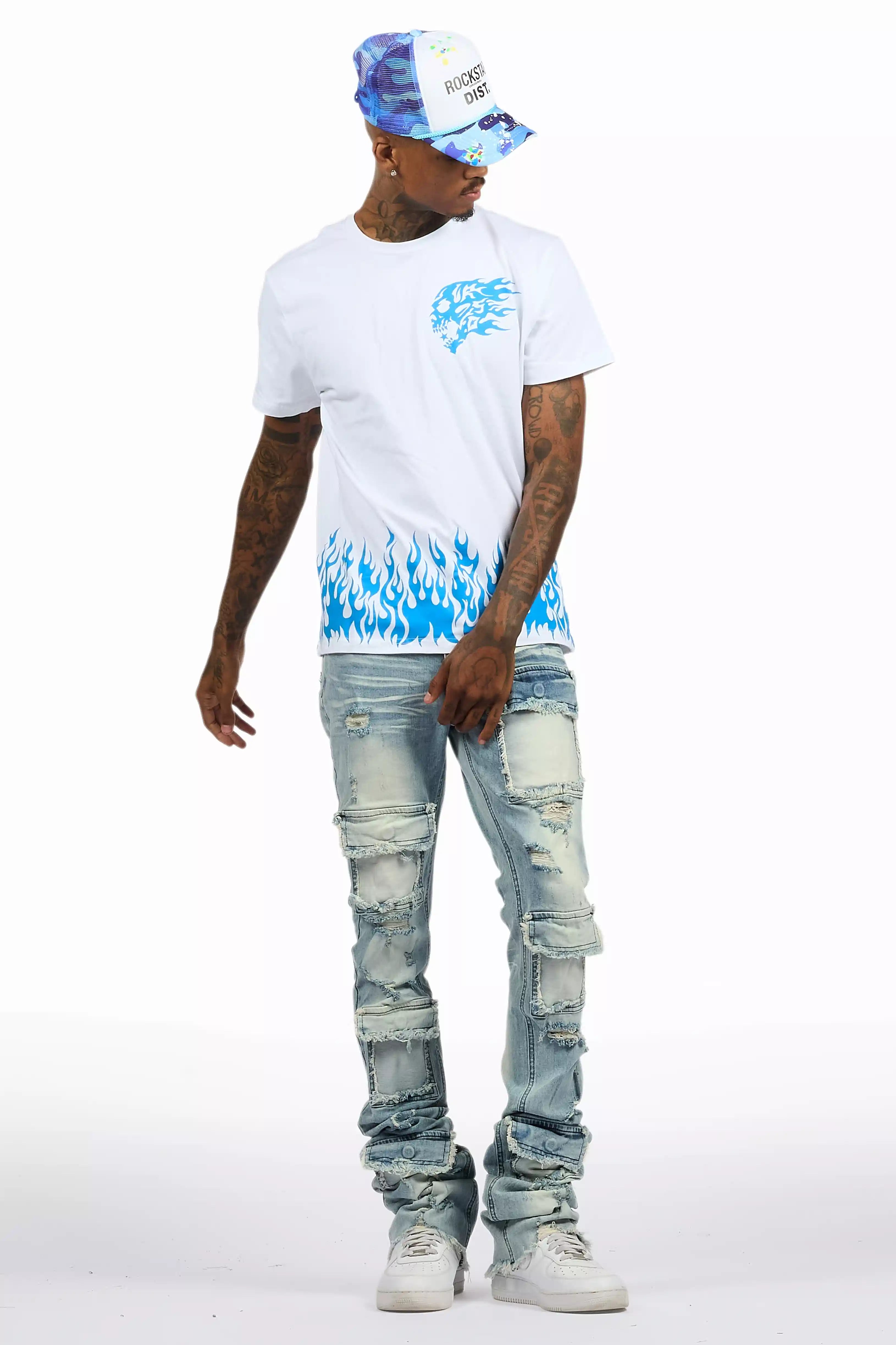Bubble White/Blue T-Shirt/Super Stacked Flare Jean Bundle