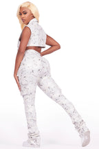 Miyah White Camo Cargo Super Stacked PU Pant