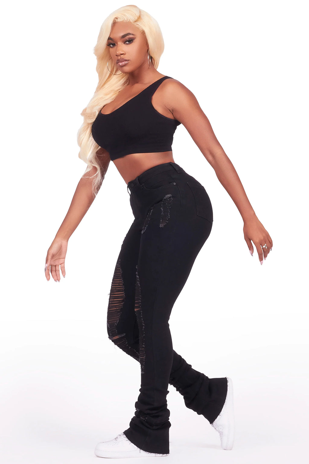 Got A Crush Black Distressed Super Stacked Jean