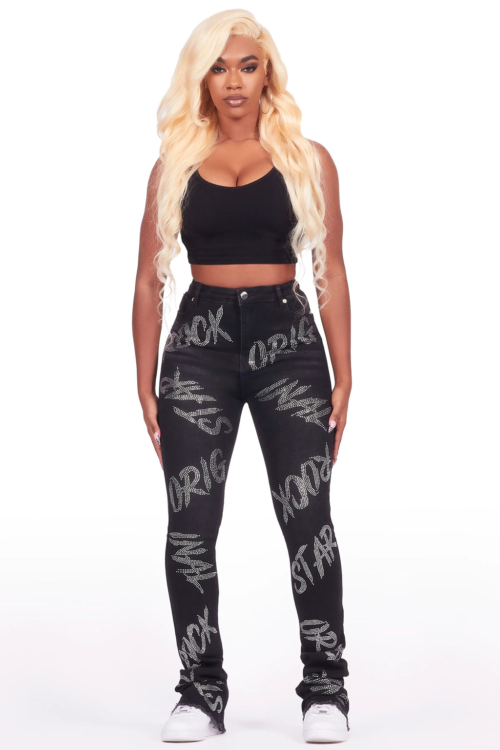 Chequea Black Stacked Flare Jean