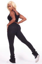 Chequea Black Stacked Flare Jean