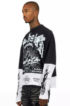 Tally Vintage Black/White Boxy Crop Double Layer Tee