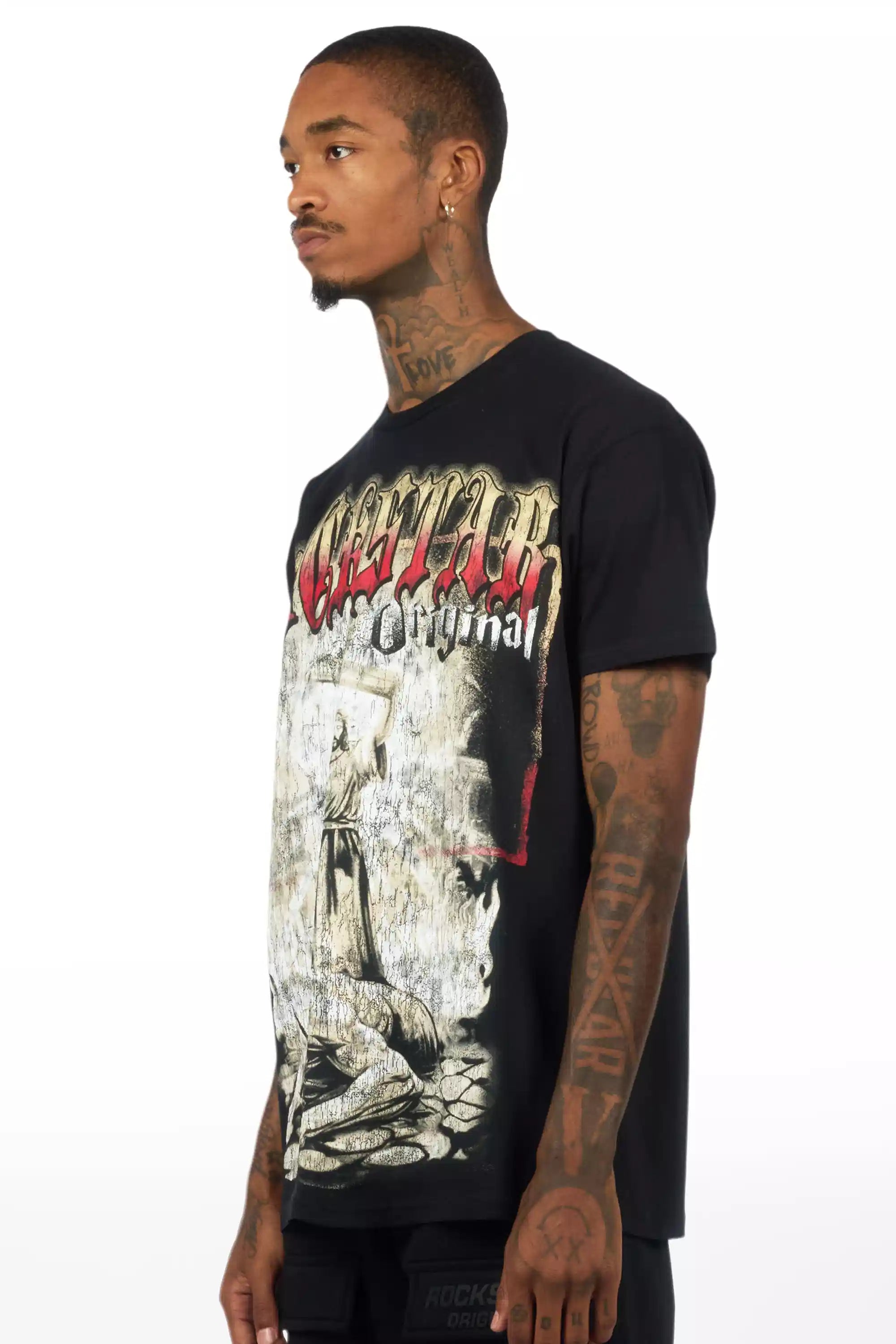 Renzo Black/Red Oversized Graphic T-Shirt