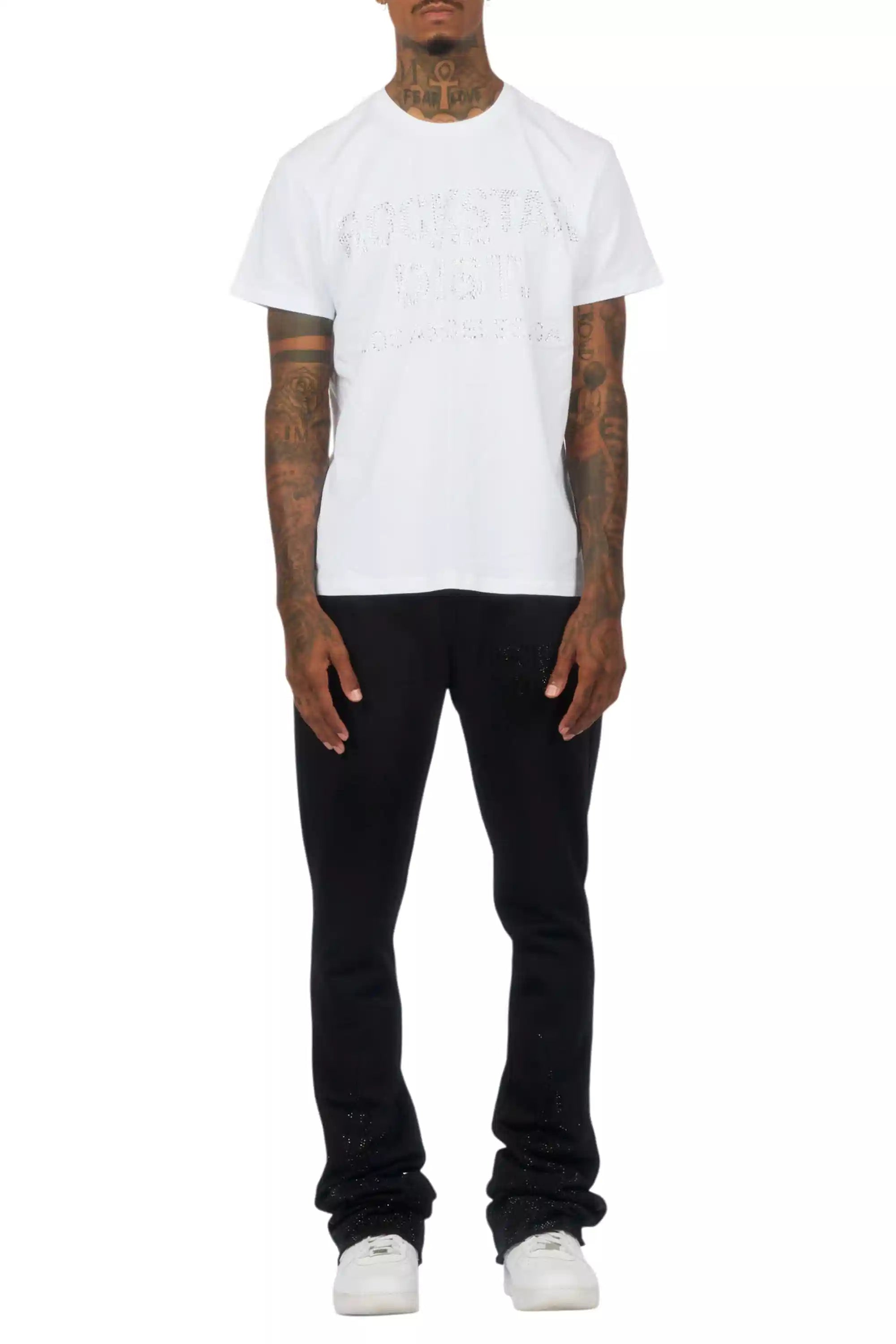 Pyrel Black/Black Rhinestone Stacked Flare Pant