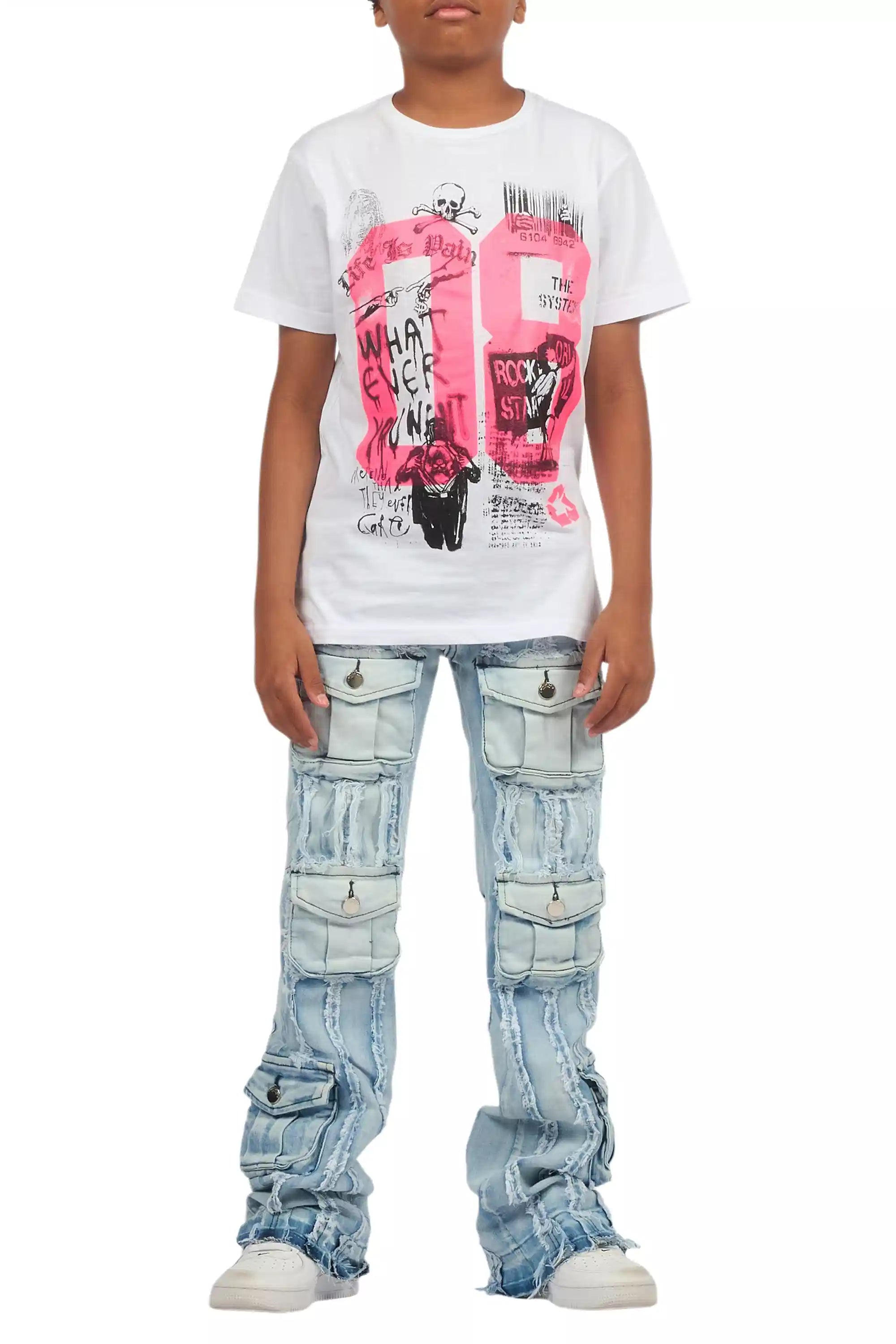 Boys Frey Light Blue Stacked Flare Jean