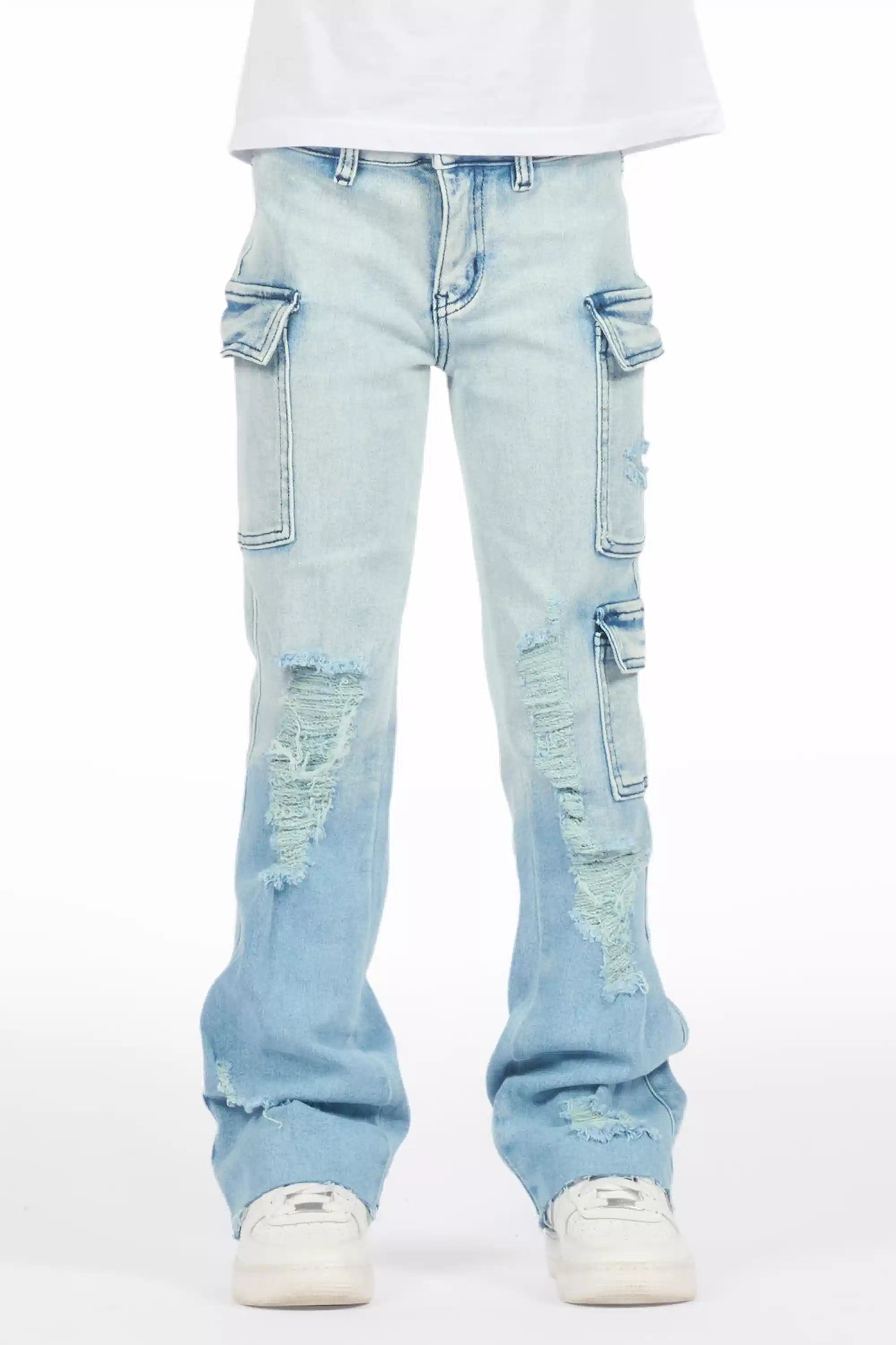 Girls Vixen Light Wash Distressed Stacked Jean