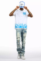 Bubble White/Blue T-Shirt/Super Stacked Flare Jean Bundle
