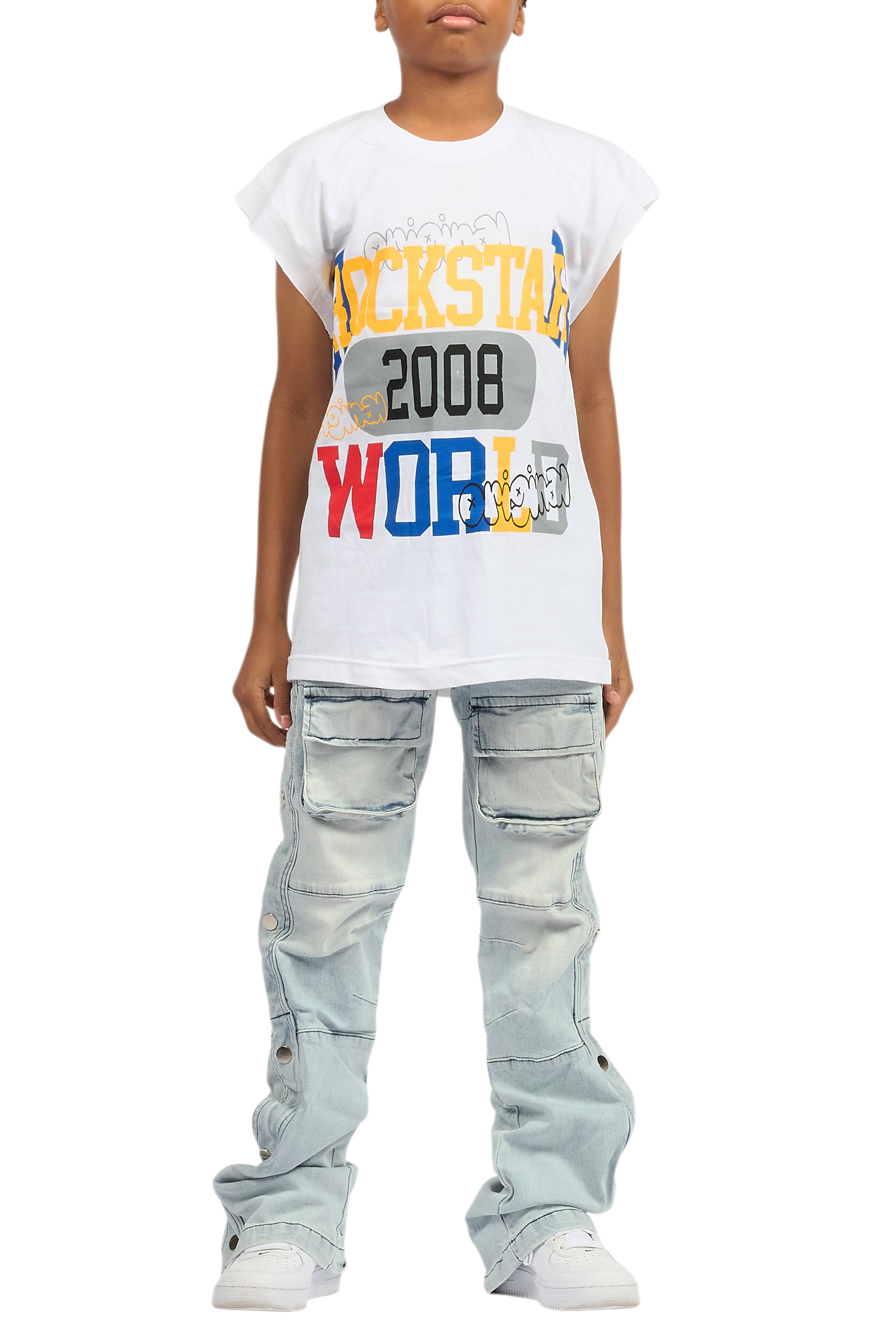 Boys Daria White/Multi Graphic Muscle T-Shirt