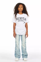 Girls Sinayah Light Wash Stacked Flare Jean