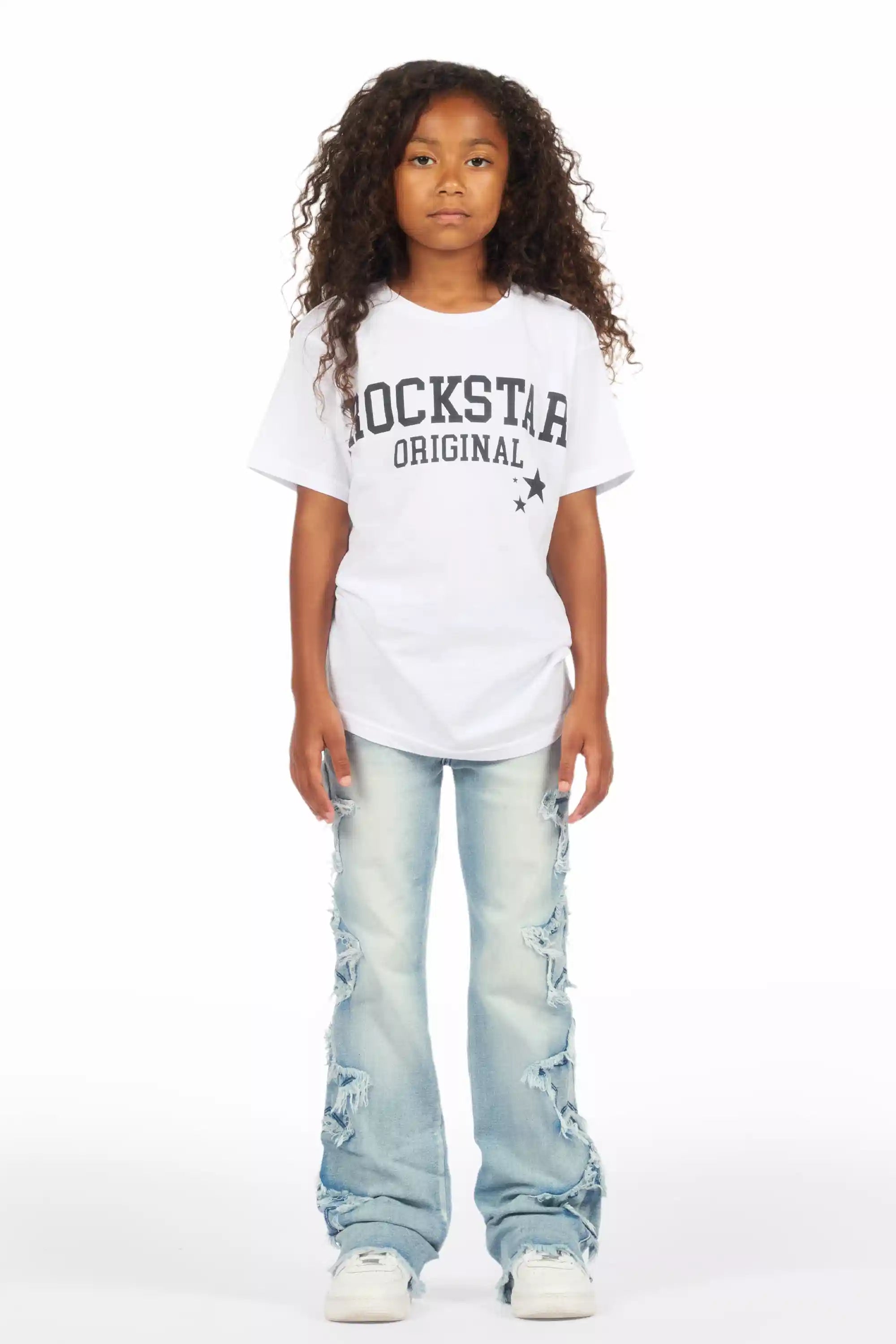 Girls Sinayah Light Wash Stacked Flare Jean