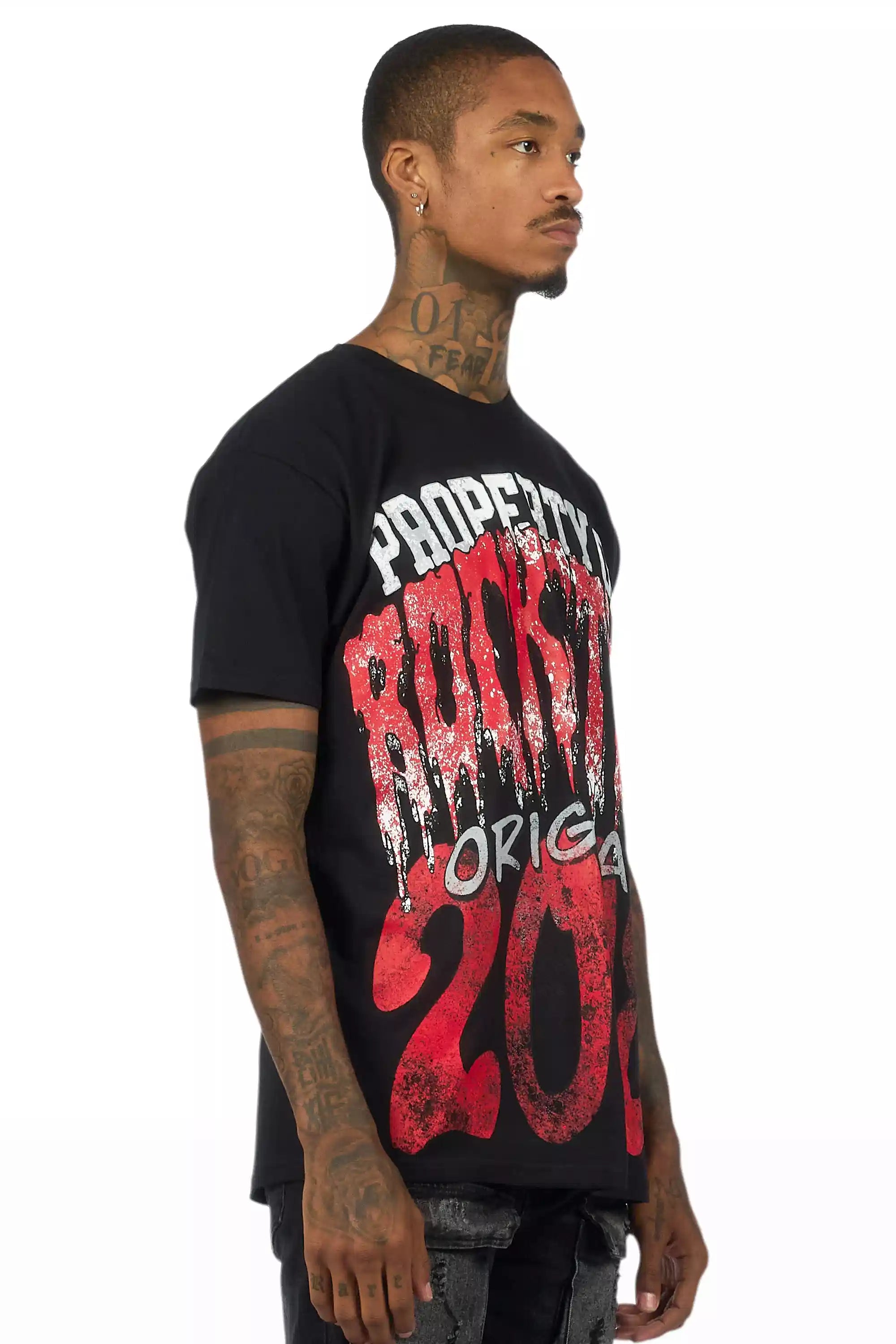 Raezion Black/Red Oversized Graphic T-Shirt