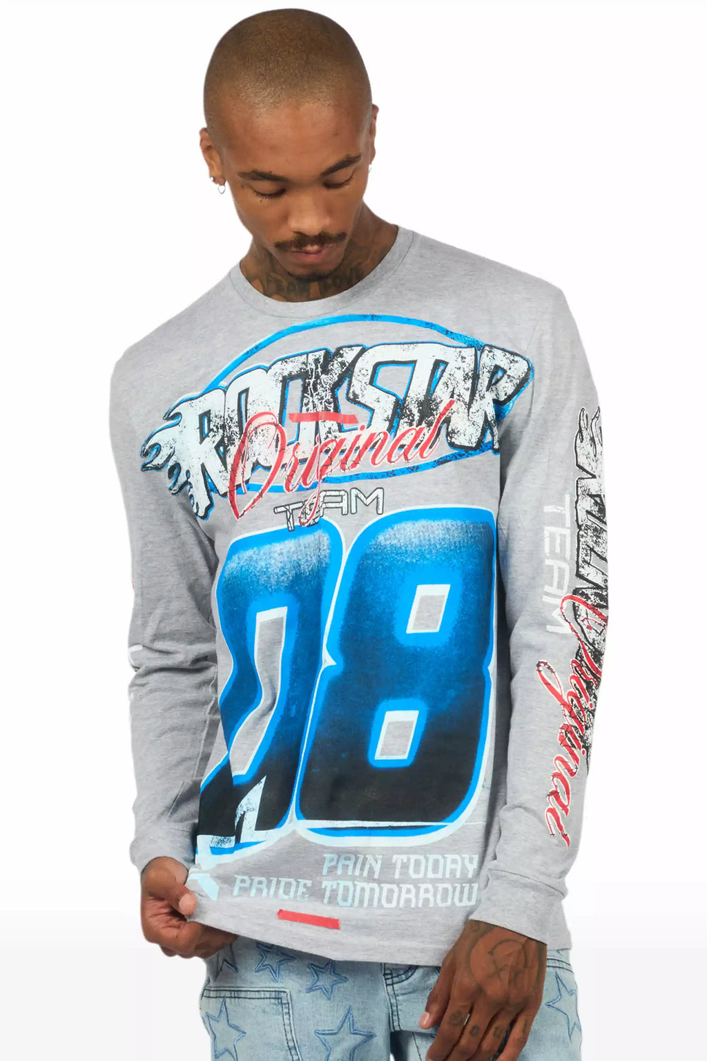 Ryker Heather Grey/Blue Long Sleeve Graphic T-Shirt