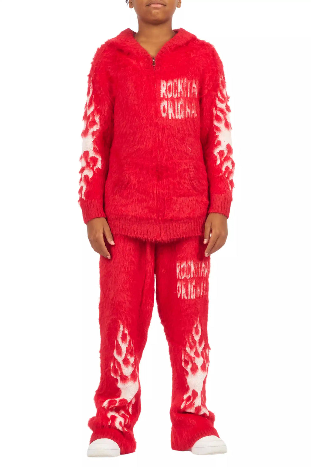 Boys Toshio Red Stacked Flare Knitted Mohair Track Set