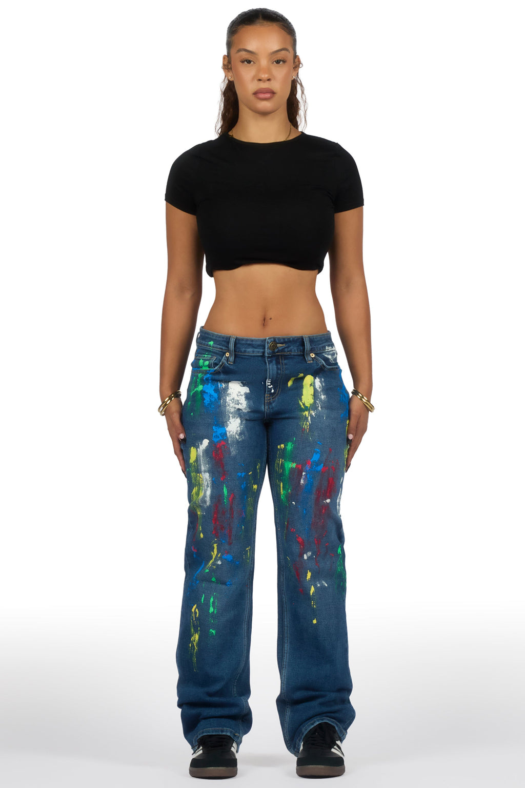 Chianne Dark Wash Painted Baggy Jean