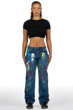 Chianne Dark Wash Painted Baggy Jean