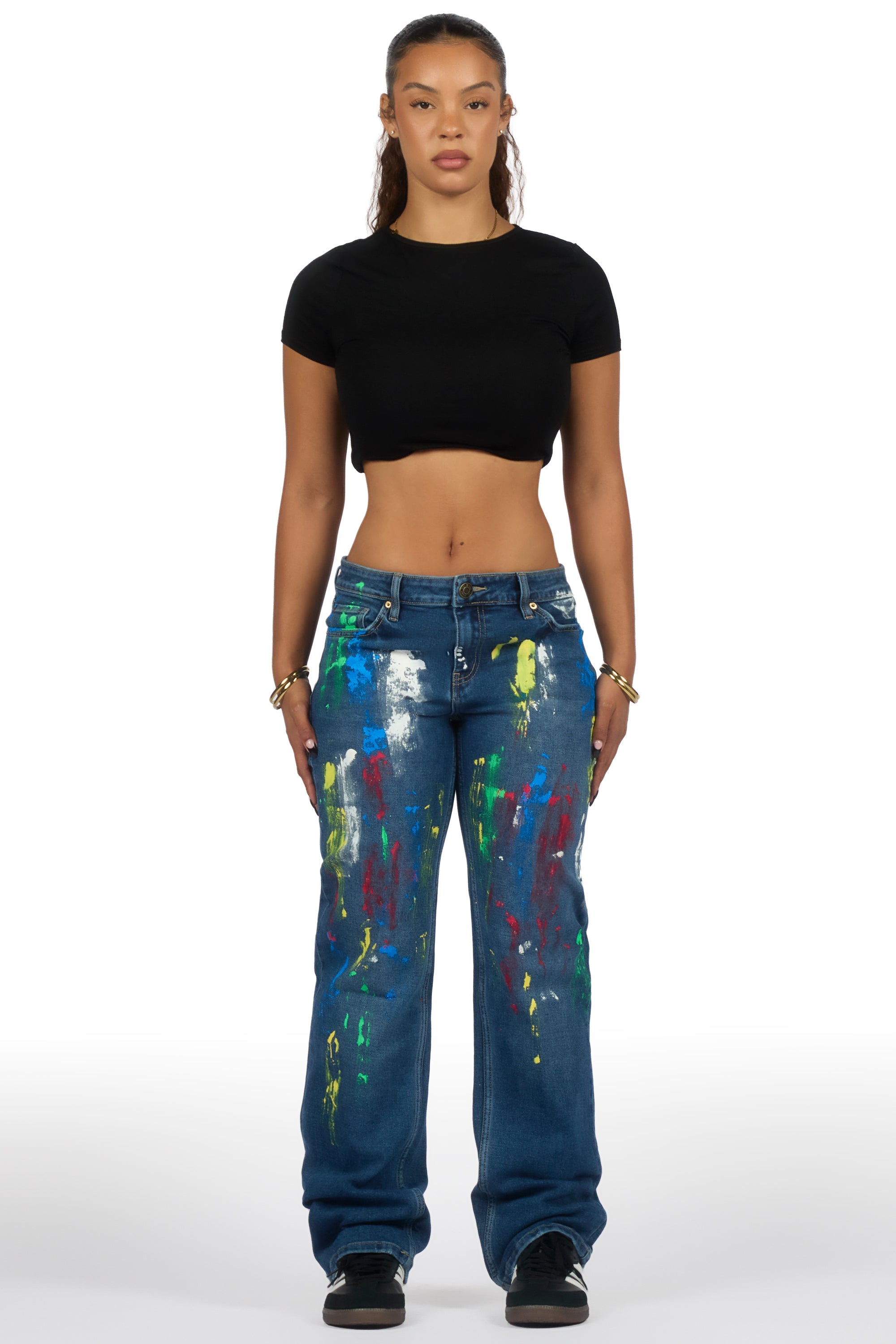 Chianne Dark Wash Painted Baggy Jean