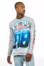 Ryker Heather Grey/Blue Long Sleeve Graphic T-Shirt