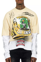 Gemchamp Beige/Red Boxy Crop Double Layer Tee