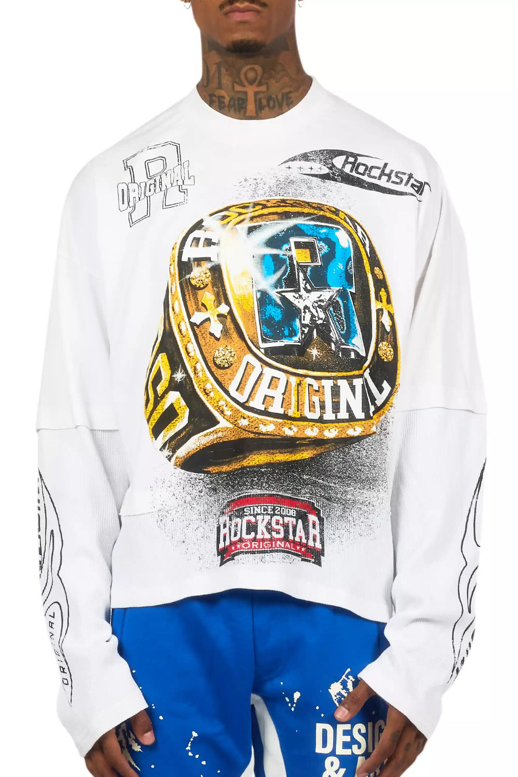 Gemchamp White/Black Boxy Crop Double Layer Tee