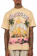 Axrian Beige/Pink Oversized Graphic T-Shirt