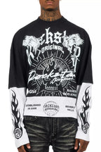 Tally Vintage Black/White Boxy Crop Double Layer Tee